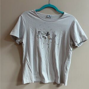 Byblos Blu Vintage Y2K Sequins Logo Short Sleeve Tee Shirt Top T-Shirt